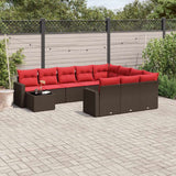 vidaXL 11-Piece Garden Lounge Set with Cushions, Black Poly Rattan