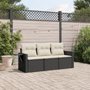 vidaXL 3-Piece Lounge Set with Cushions Poly Rattan Black