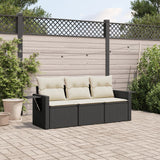 vidaXL 3-delige Loungeset met kussens poly rattan zwart