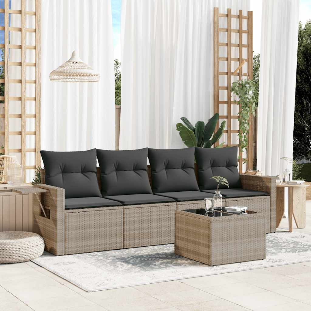 vidaXL 5-delige Loungeset met kussens poly rattan zwart