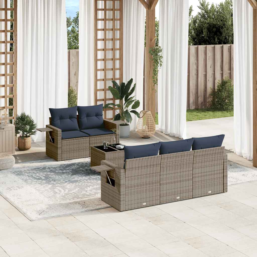 vidaXL 6-piece Garden Sofa Set with Cushions Black Poly Rattan