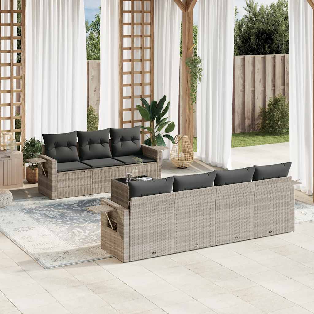 vidaXL 8-delige Loungeset met kussens poly rattan zwart