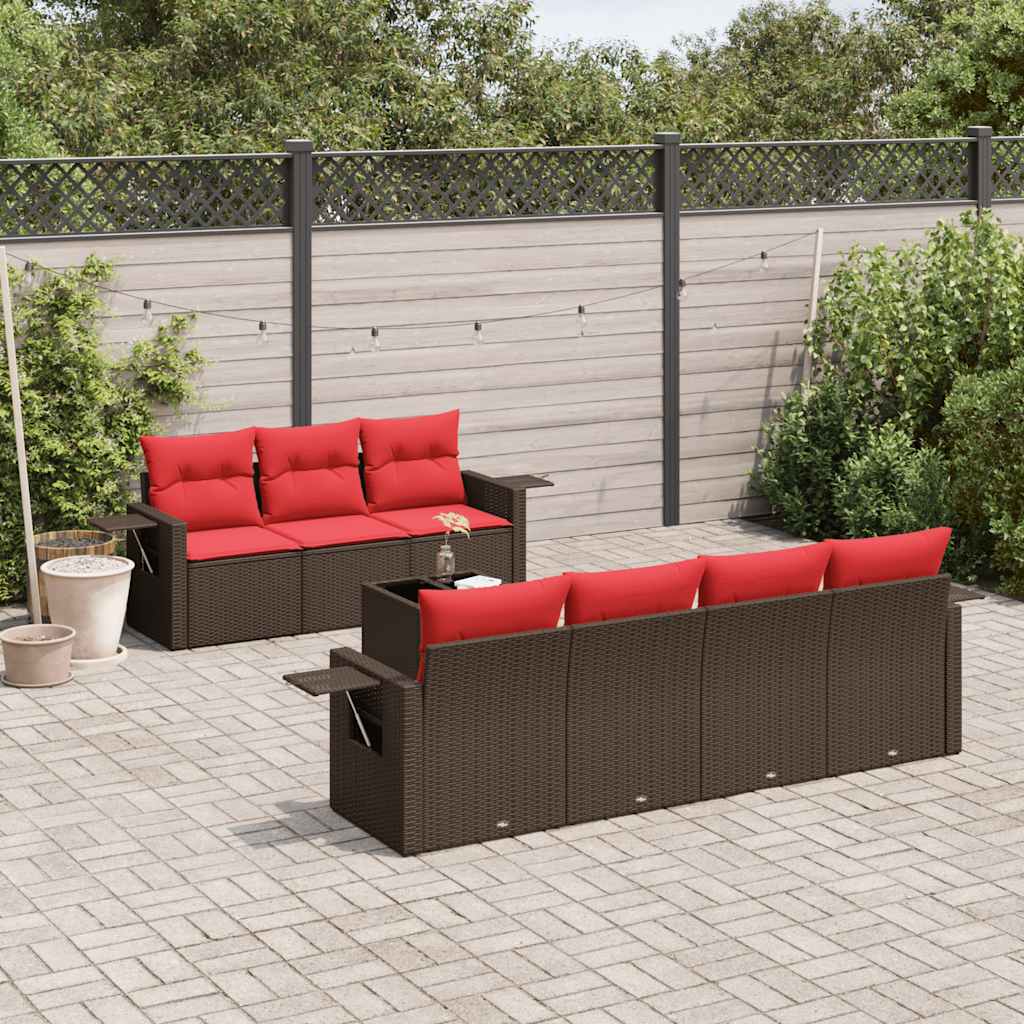 vidaXL 8-delige tuinbankset met kussens, zwart polyrotan