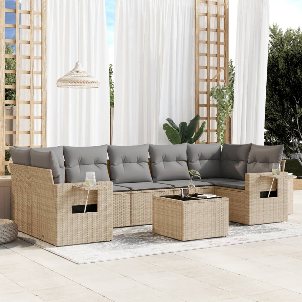vidaXL 8-delige Loungeset met kussens poly rattan zwart