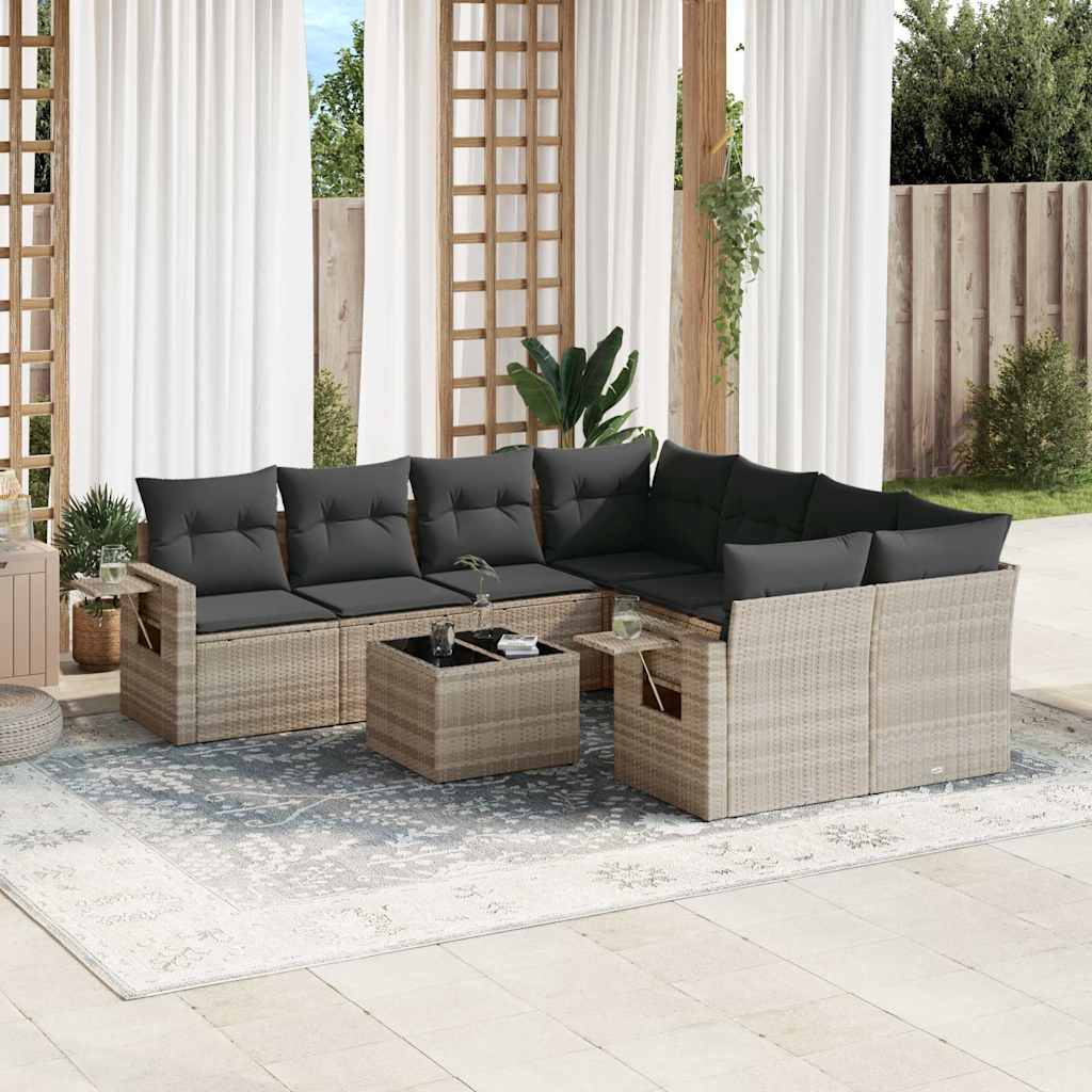 vidaXL 9-delige Loungeset met kussens poly rattan zwart