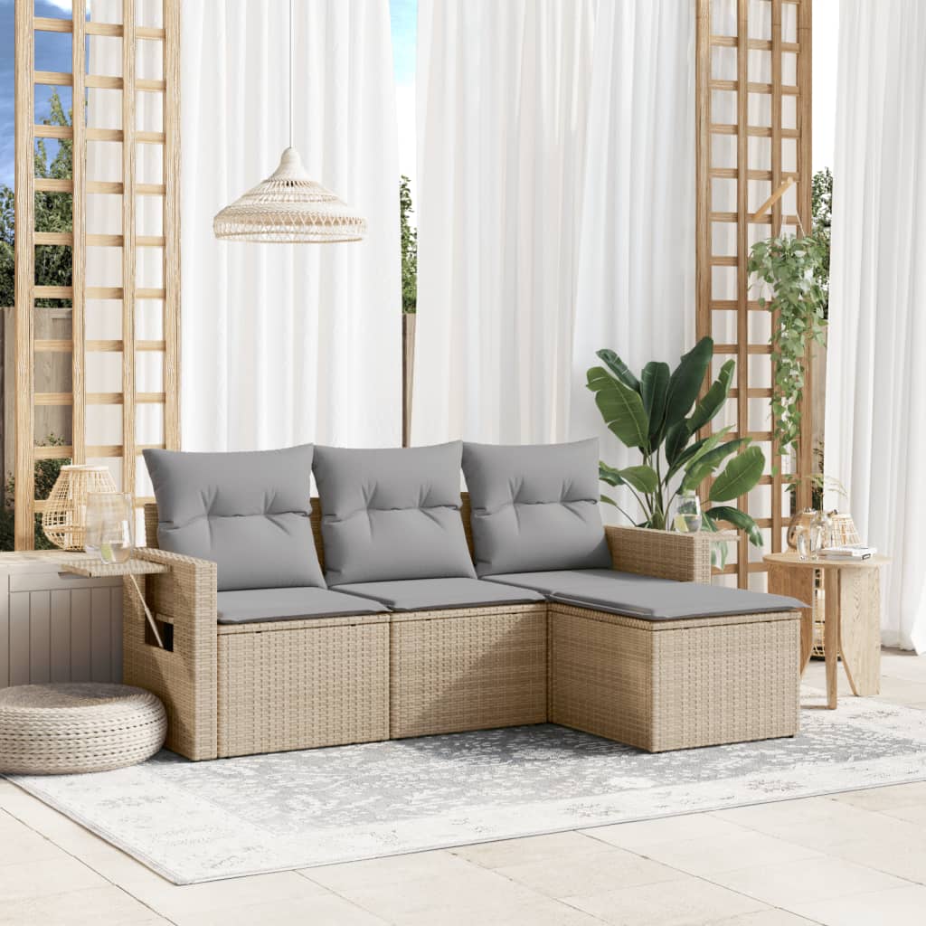 vidaXL 4-delige Loungeset met kussens poly rattan zwart