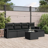 vidaXL 5-delige Loungeset met kussens poly rattan zwart