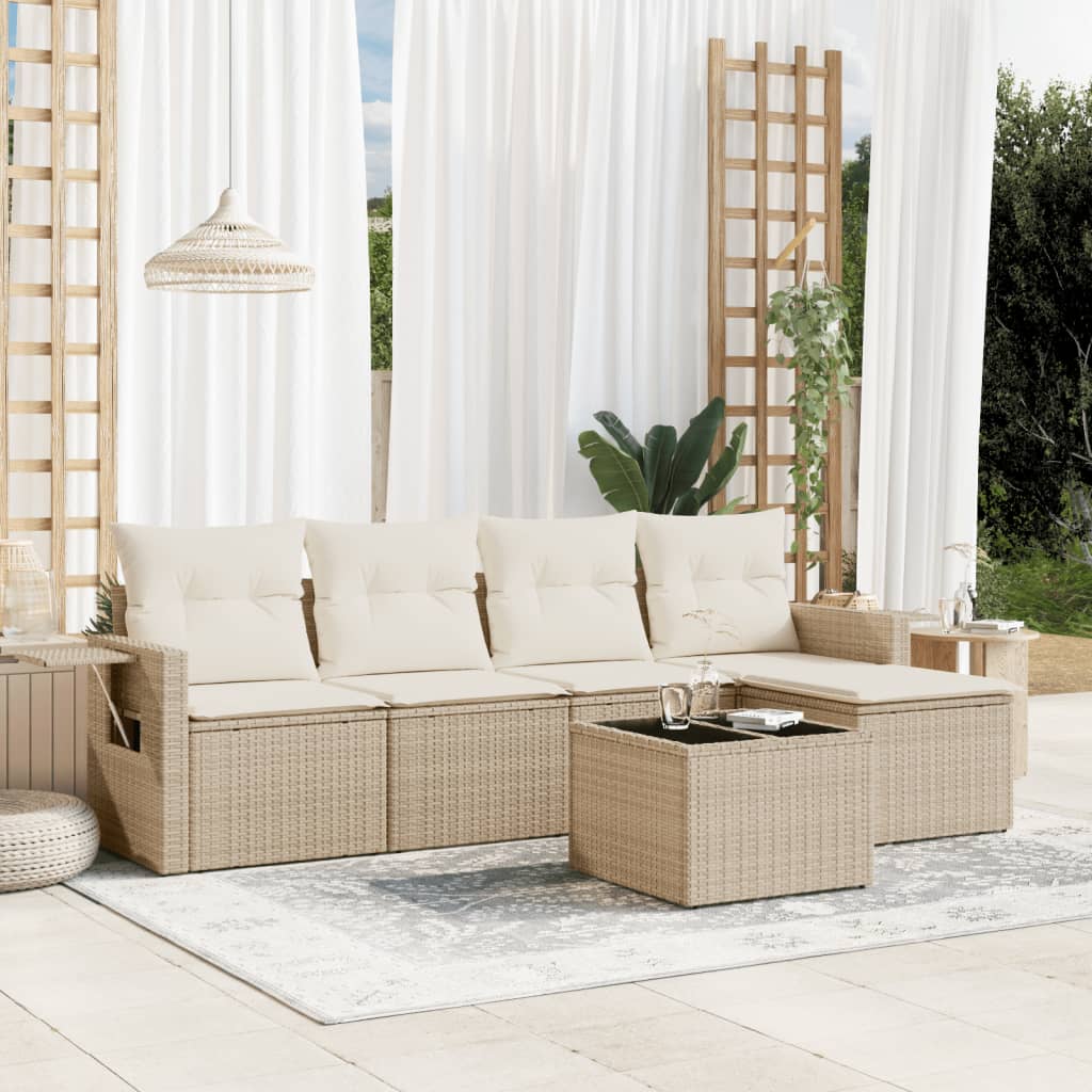 vidaXL 5-delige Loungeset met kussens poly rattan zwart