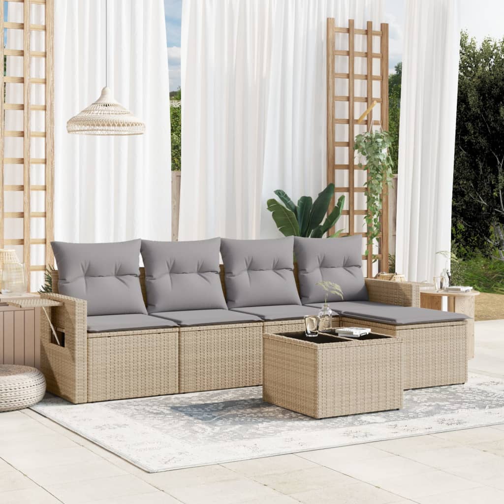vidaXL 5-delige Loungeset met kussens poly rattan zwart