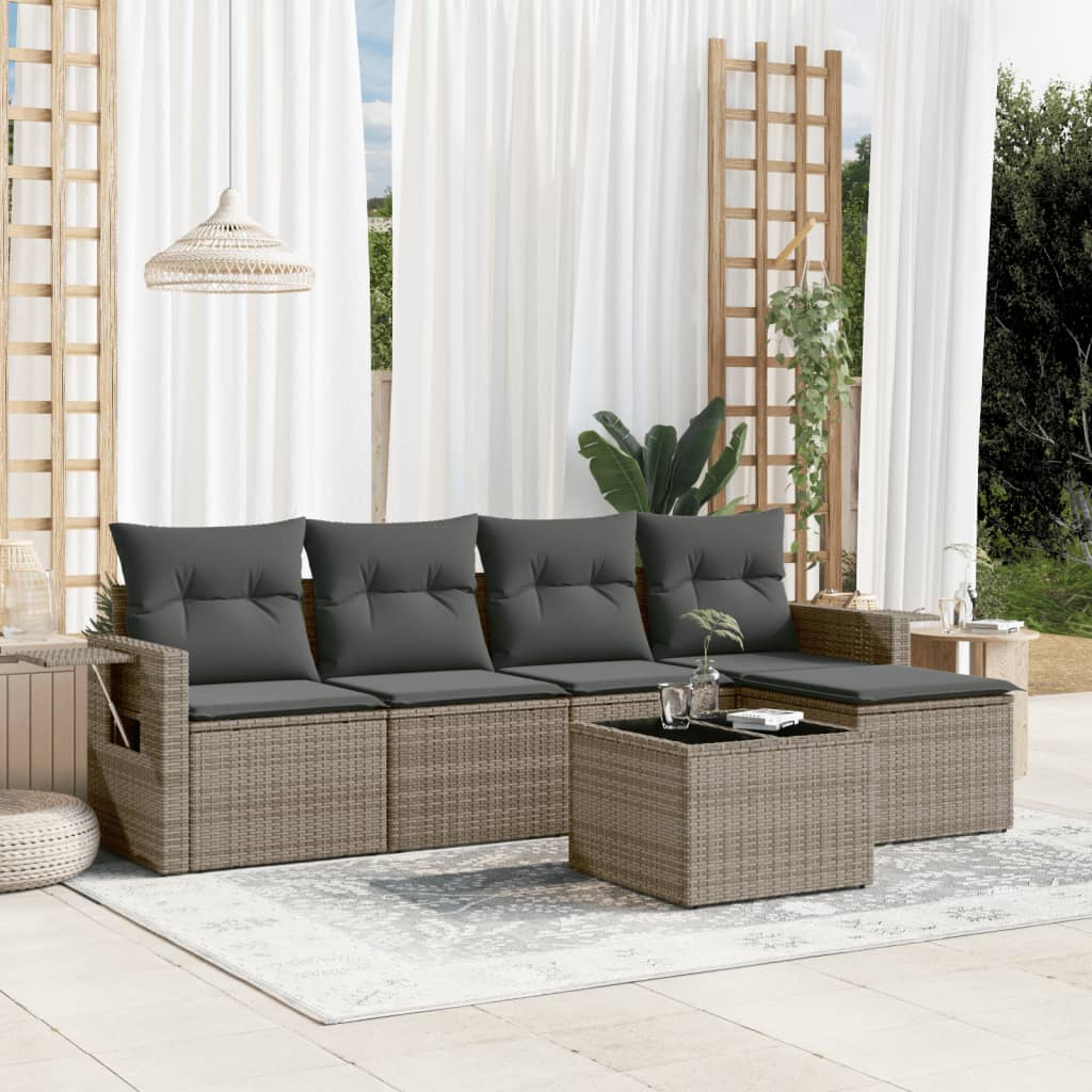 vidaXL 5-delige Loungeset met kussens poly rattan zwart
