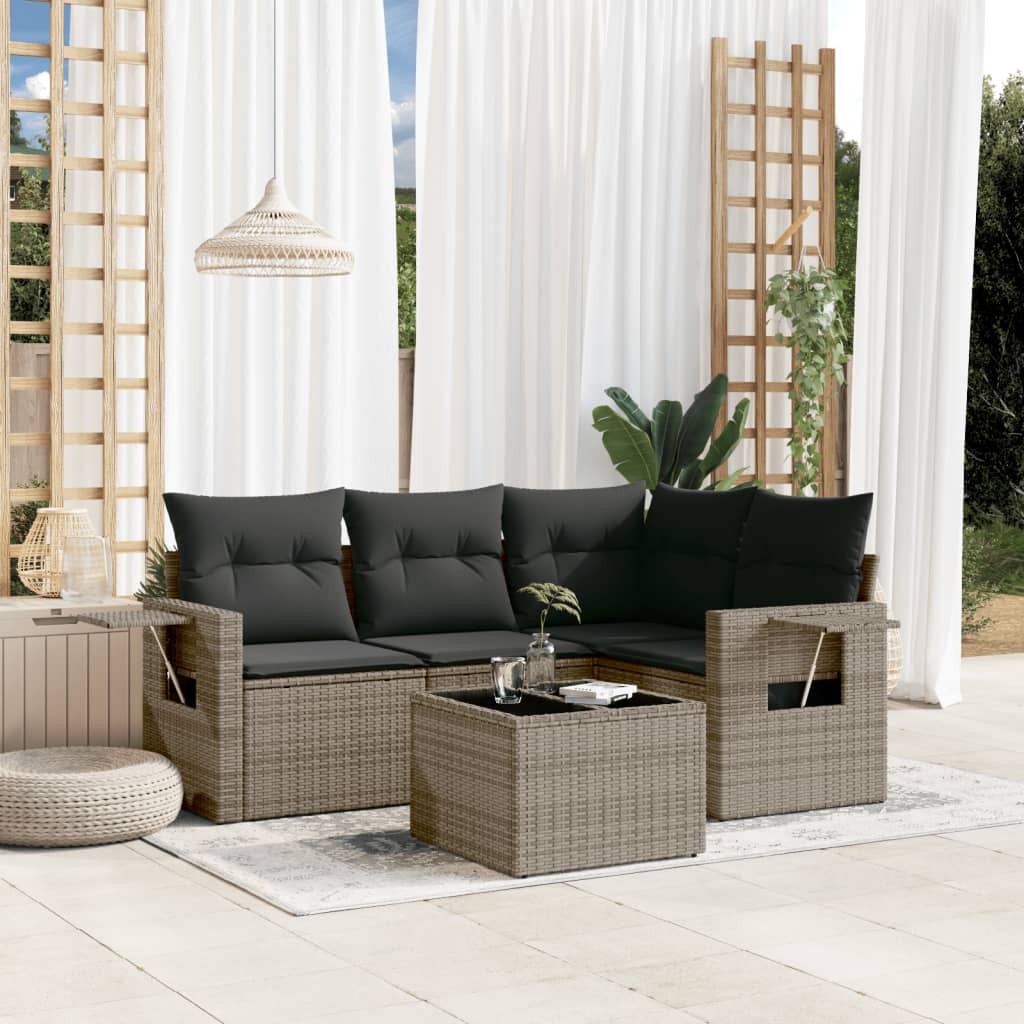 vidaXL 4-delige Loungeset met kussens poly rattan zwart
