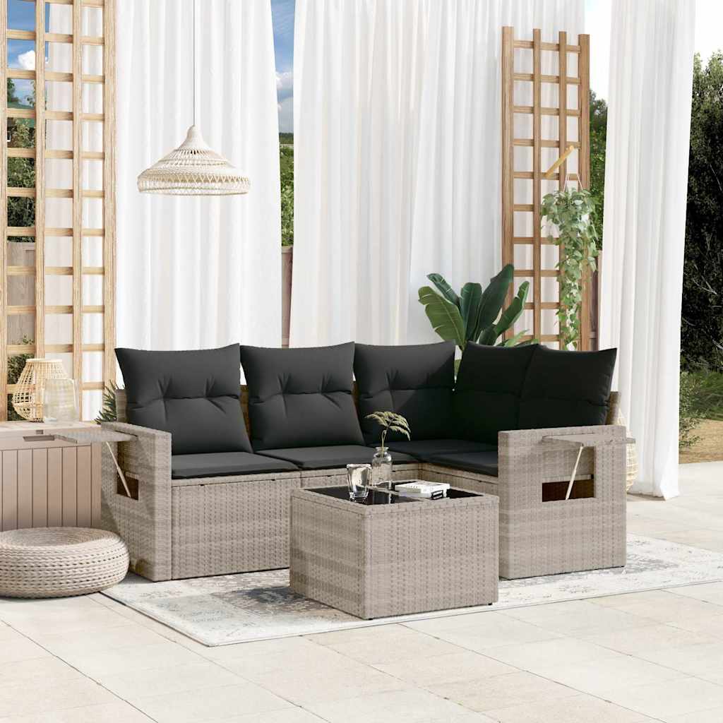 vidaXL 4-delige Loungeset met kussens poly rattan zwart