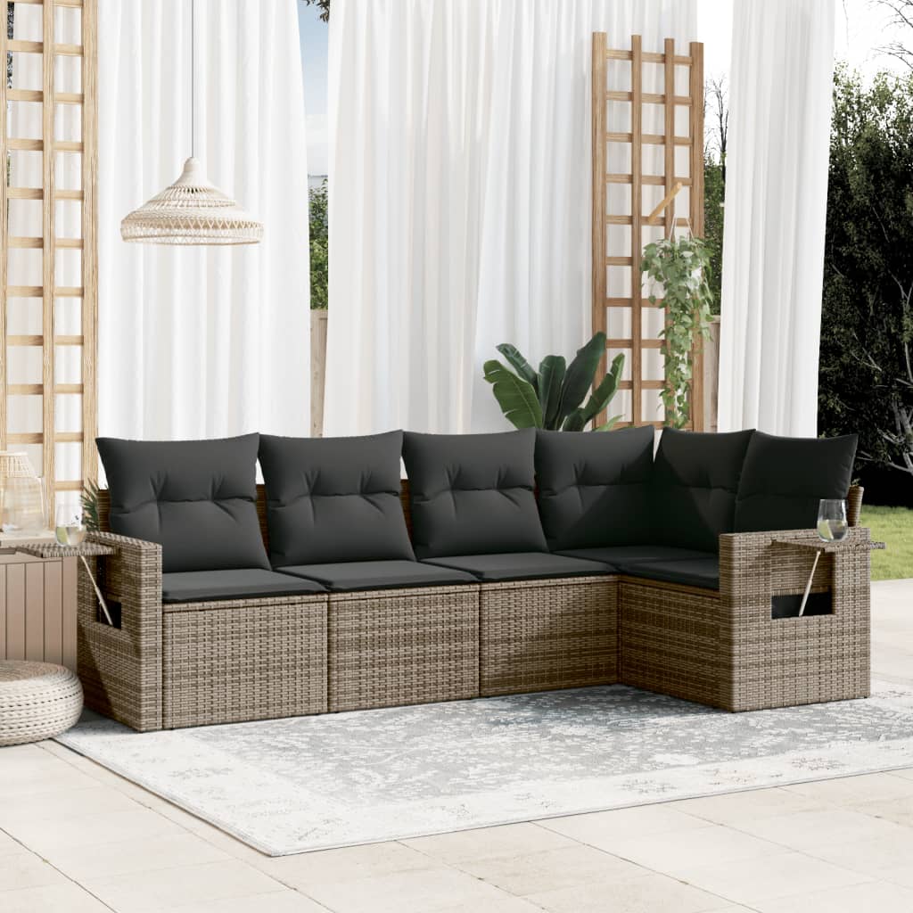 vidaXL 5-delige Loungeset met kussens poly rattan zwart