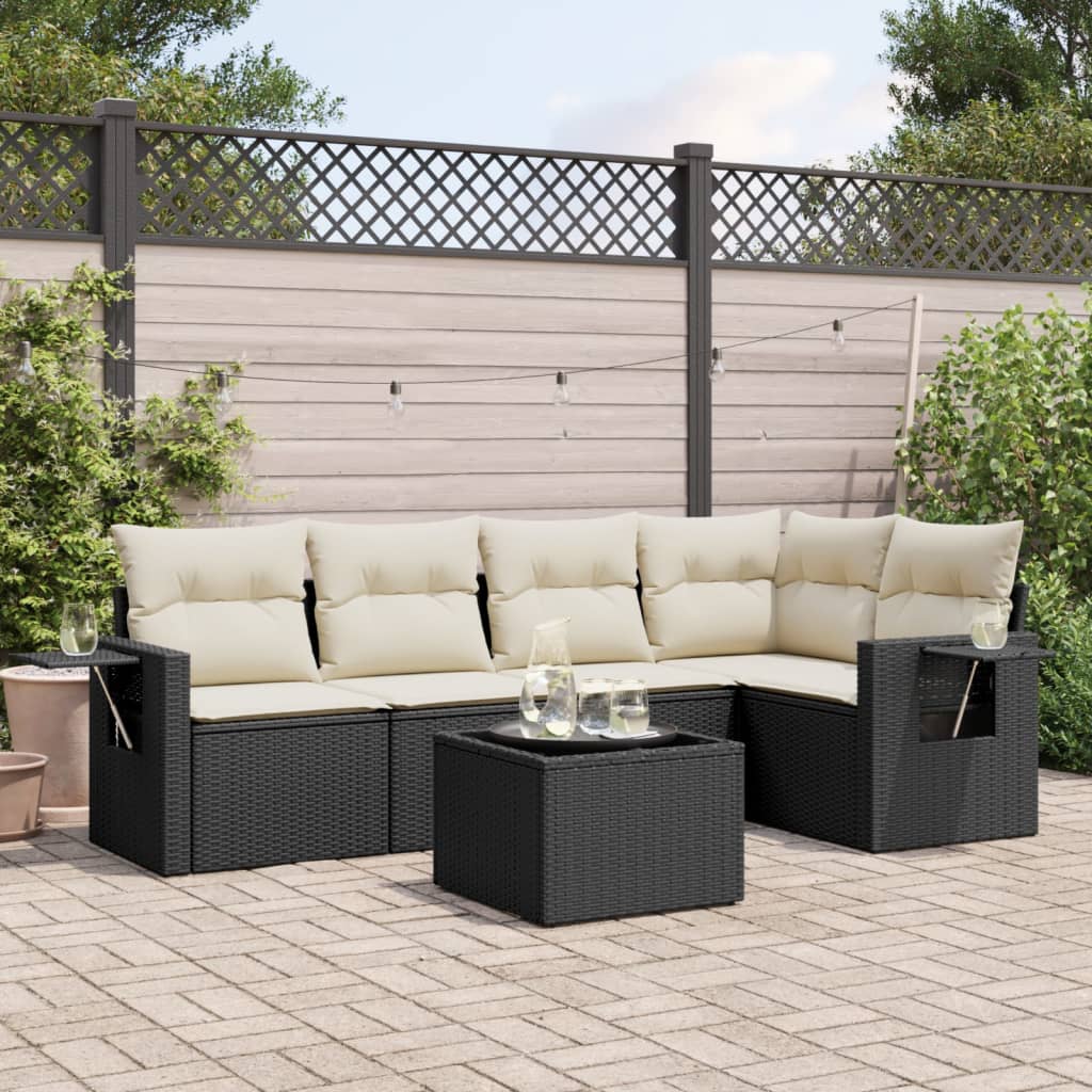vidaXL 5-delige Loungeset met kussens poly rattan zwart