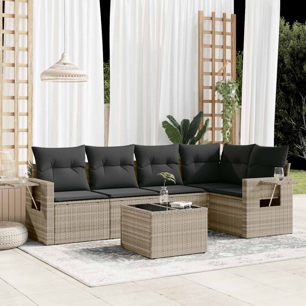 vidaXL 5-delige Loungeset met kussens poly rattan zwart
