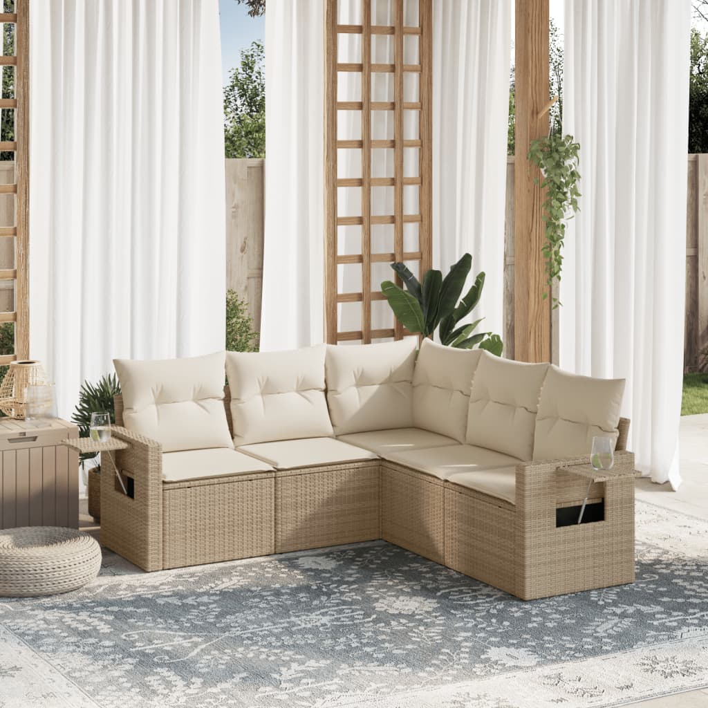 vidaXL 5-delige Loungeset met kussens poly rattan zwart