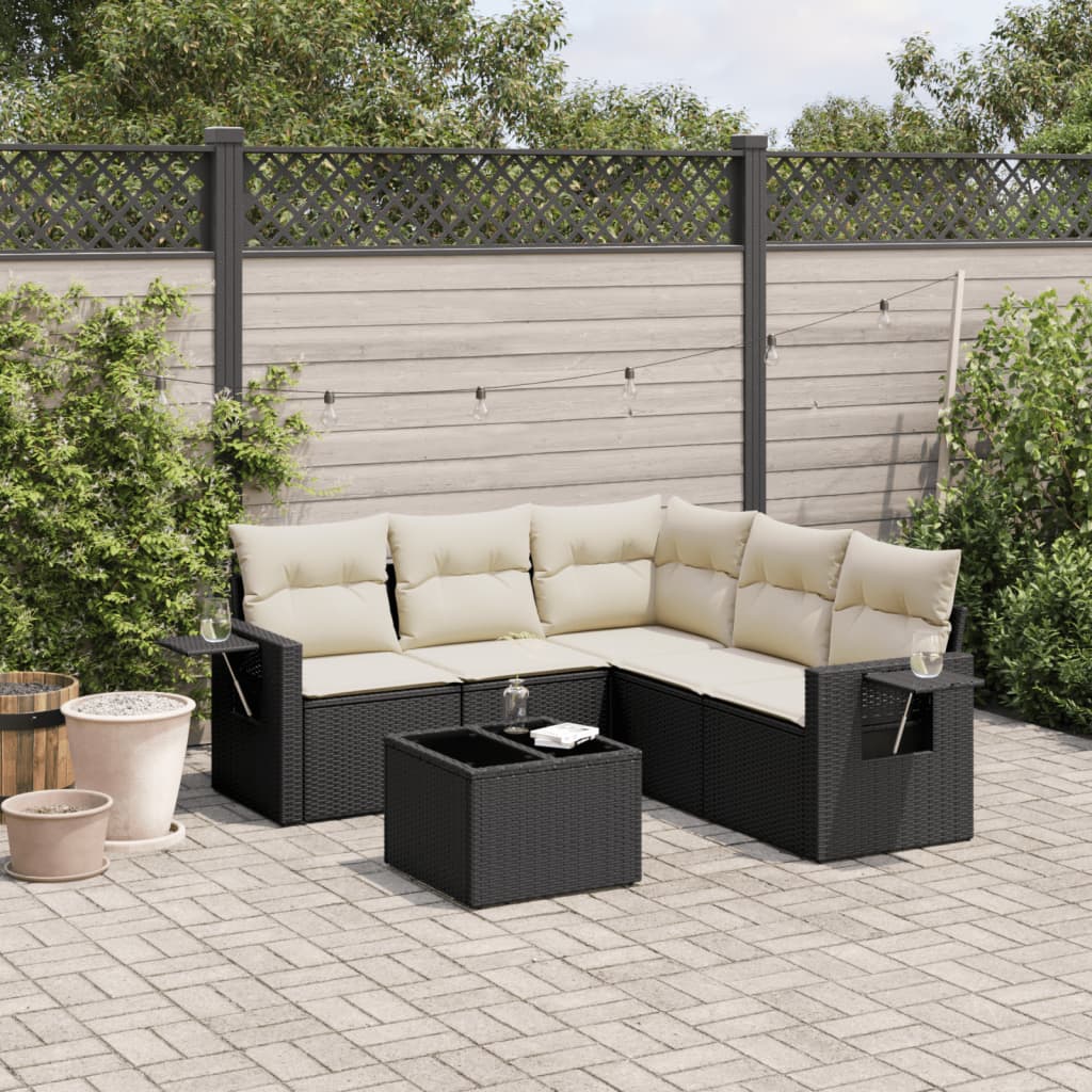 vidaXL 5-delige Loungeset met kussens poly rattan zwart