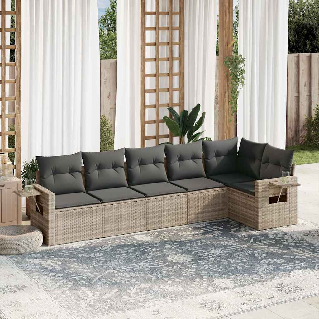 vidaXL 6-delige Loungeset met kussens poly rattan zwart