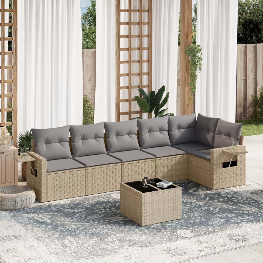 vidaXL 6-delige Loungeset met kussens poly rattan zwart