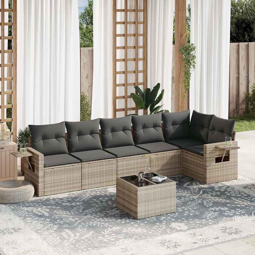 vidaXL 6-delige Loungeset met kussens poly rattan zwart