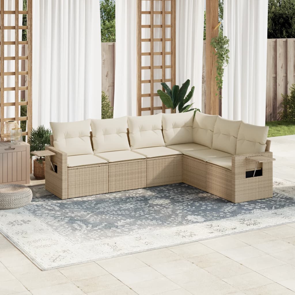 vidaXL 6-delige Loungeset met kussens poly rattan zwart