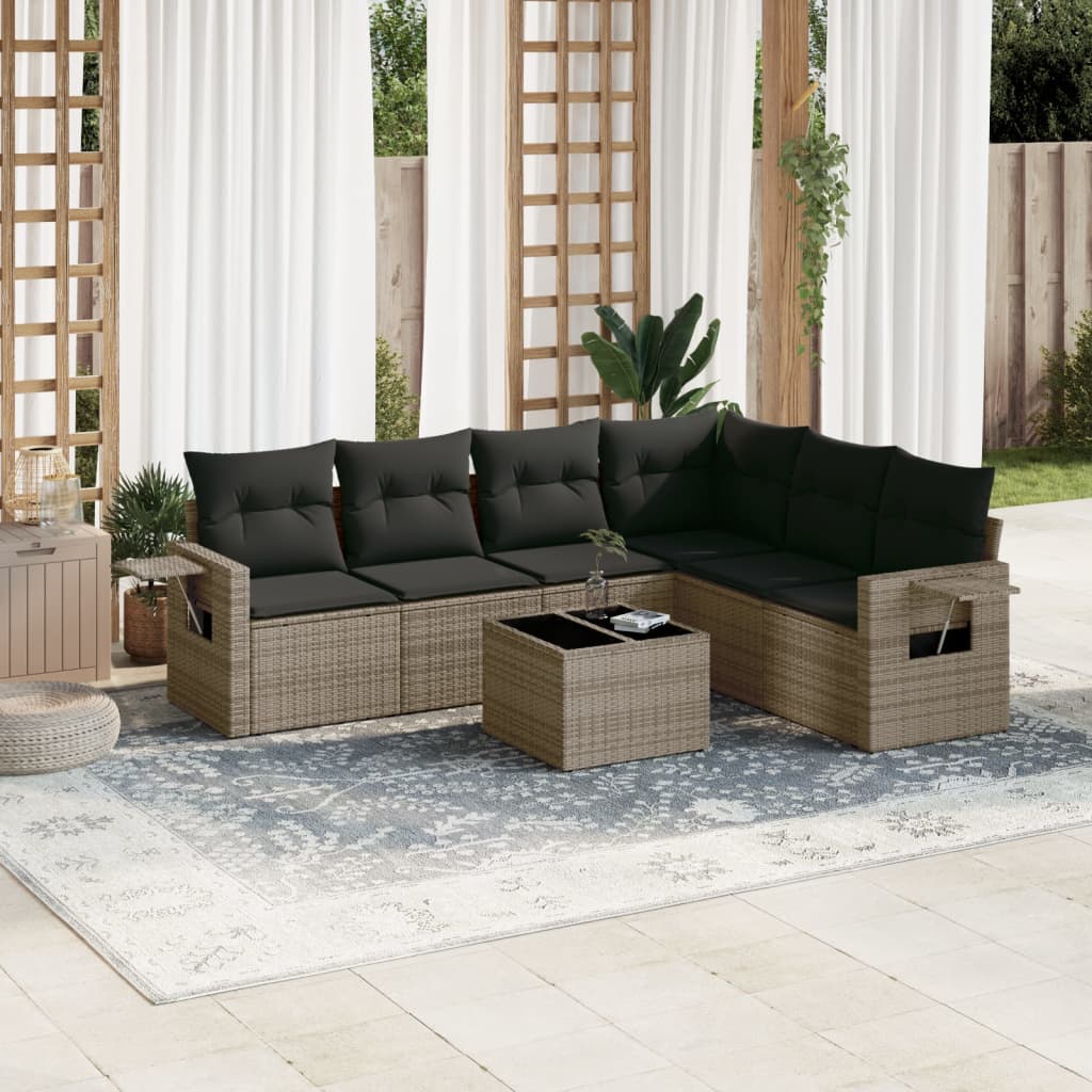 vidaXL 6-delige Loungeset met kussens poly rattan zwart