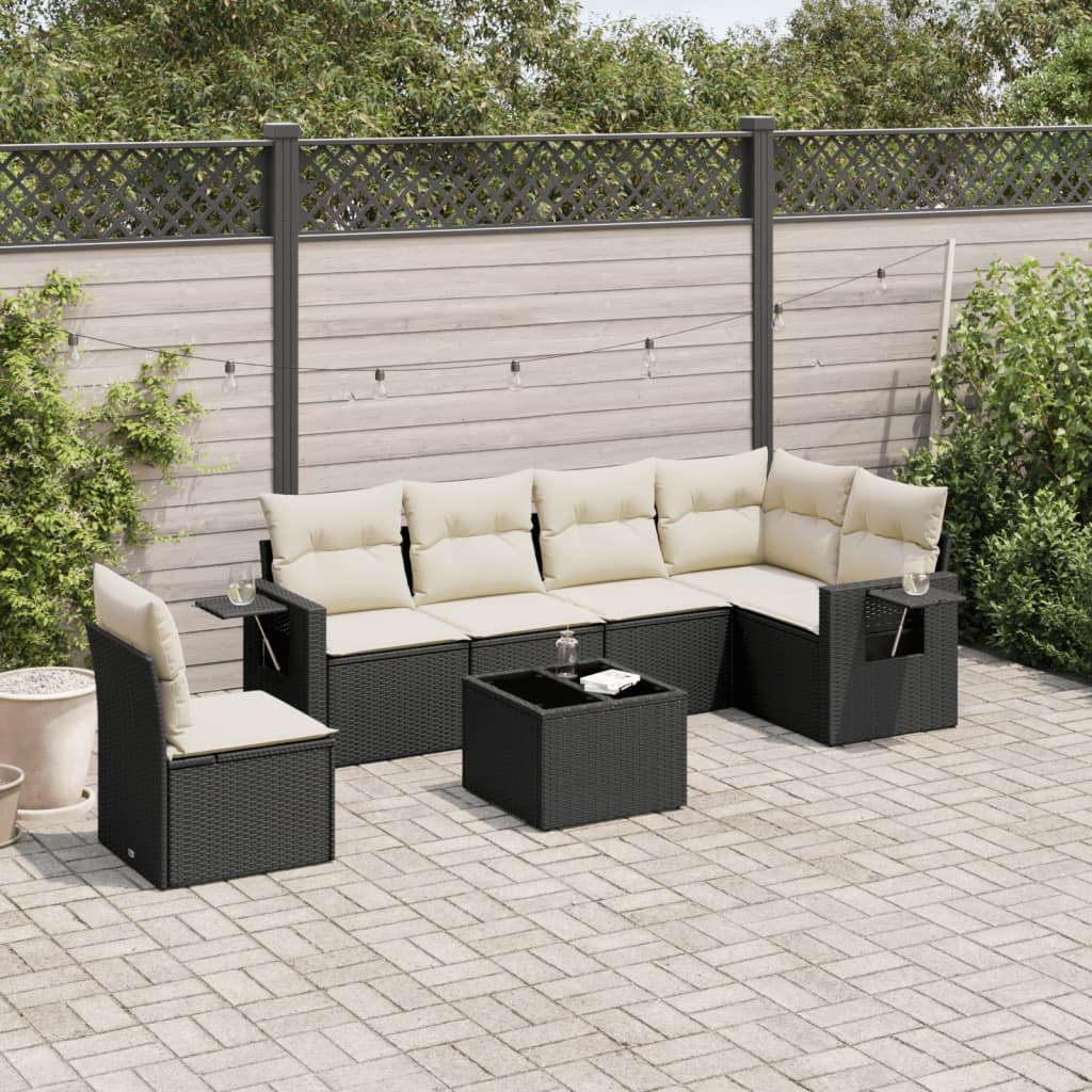 vidaXL 6-delige Loungeset met kussens poly rattan zwart