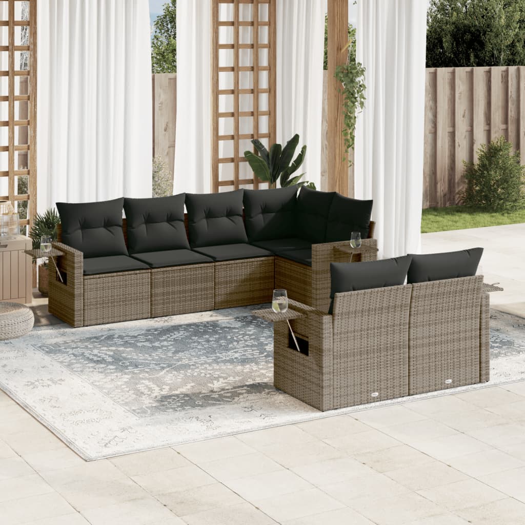 vidaXL 7-delige Loungeset met kussens poly rattan zwart