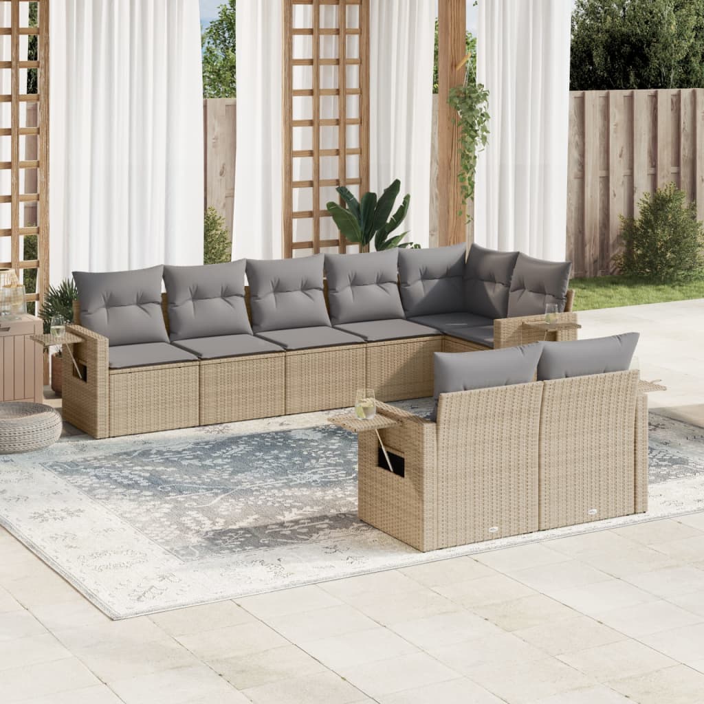 vidaXL 8-delige Loungeset met kussens poly rattan zwart