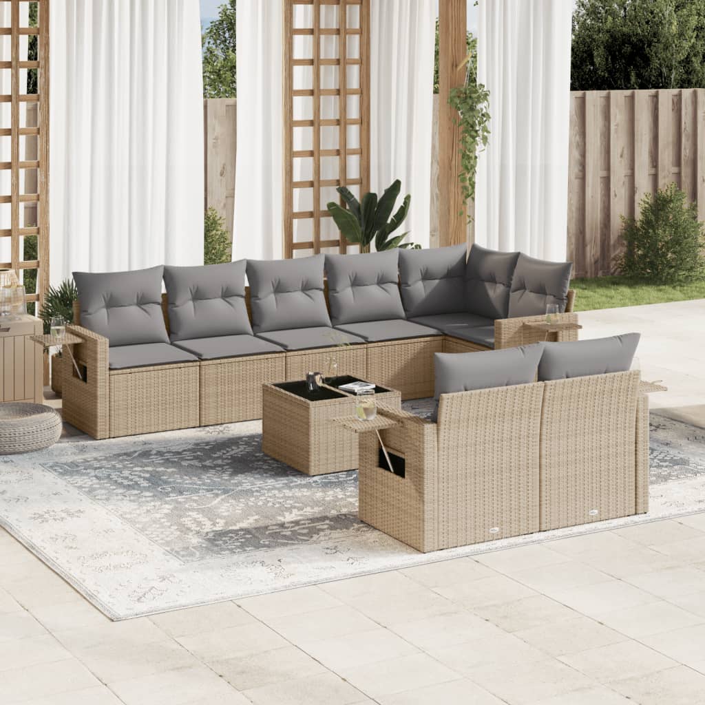 vidaXL 8-delige Loungeset met kussens poly rattan zwart
