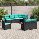 vidaXL Ensemble de 8 bancs de jardin avec coussins, noir polyrotan