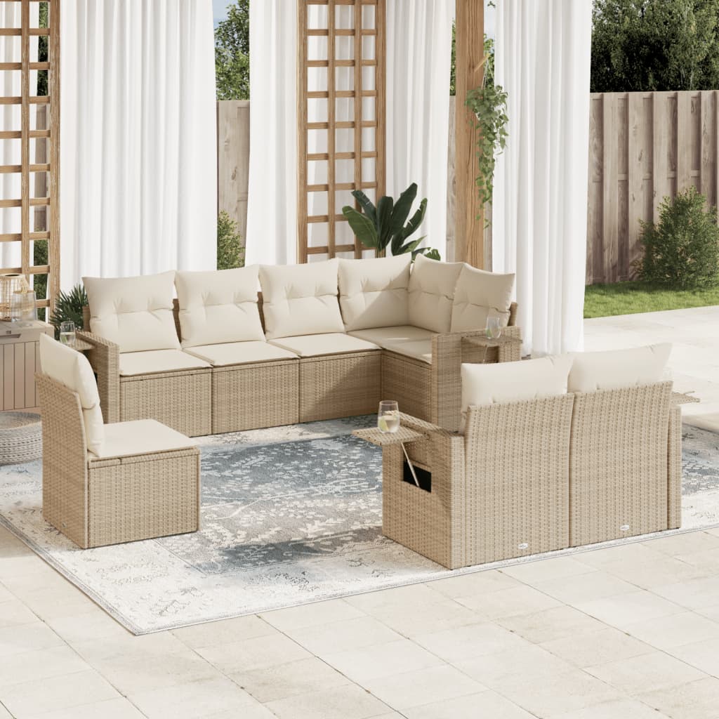 vidaXL 8-delige Loungeset met kussens poly rattan zwart