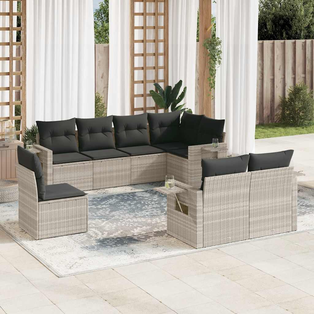 vidaXL 8-delige Loungeset met kussens poly rattan zwart
