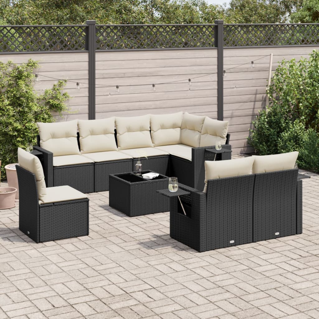 vidaXL 8-delige Loungeset met kussens poly rattan zwart