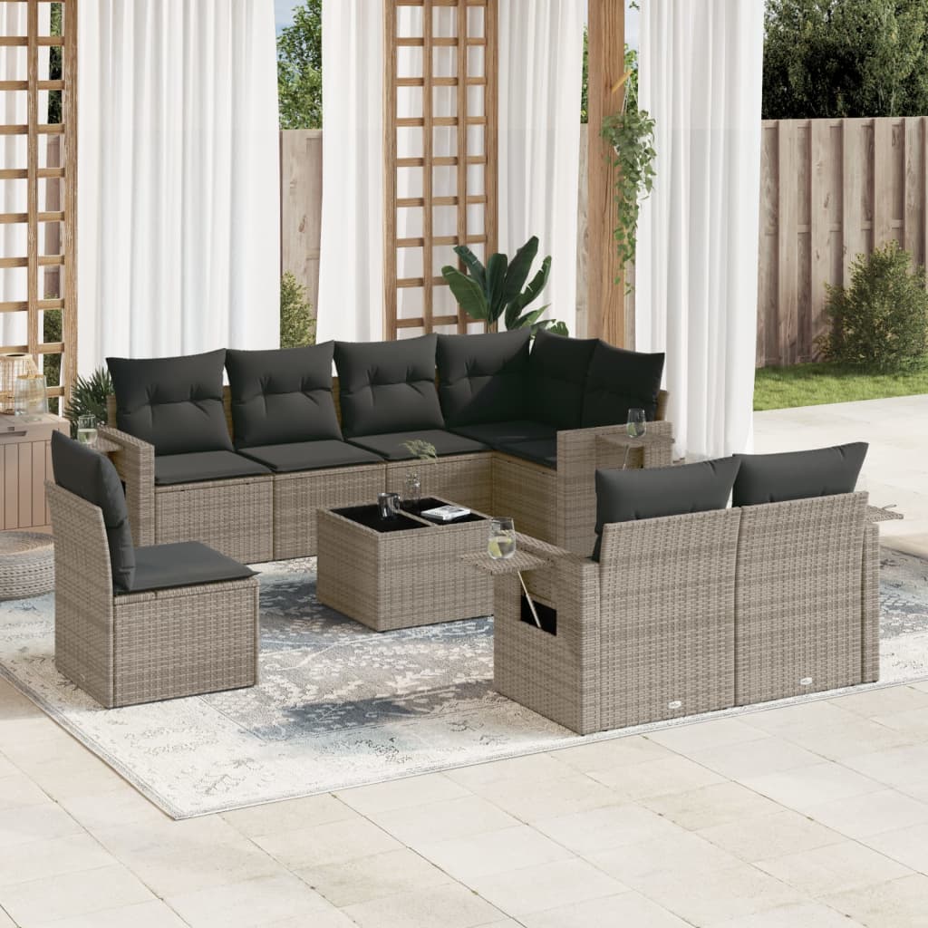 vidaXL 8-delige Loungeset met kussens poly rattan zwart