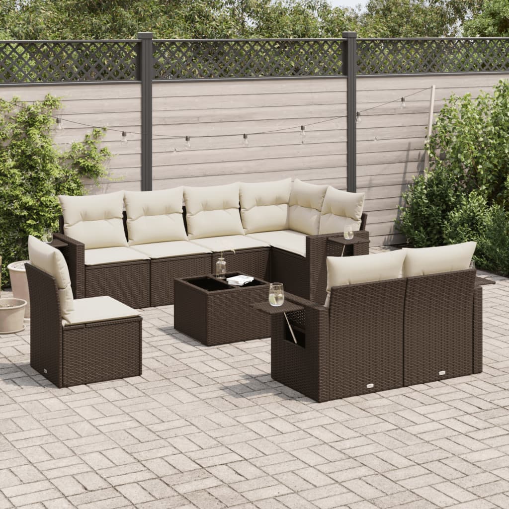 vidaXL 8-delige Loungeset met kussens poly rattan zwart