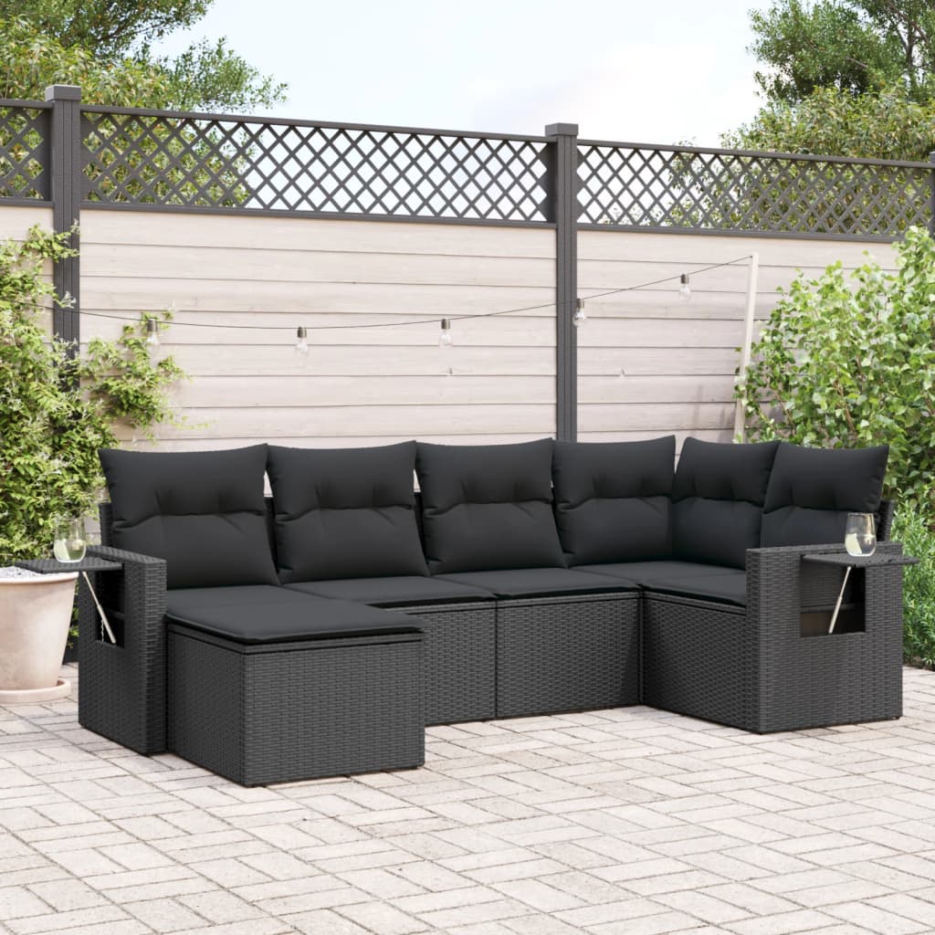vidaXL 6-Piece Lounge Set with Cushions Poly Rattan Black