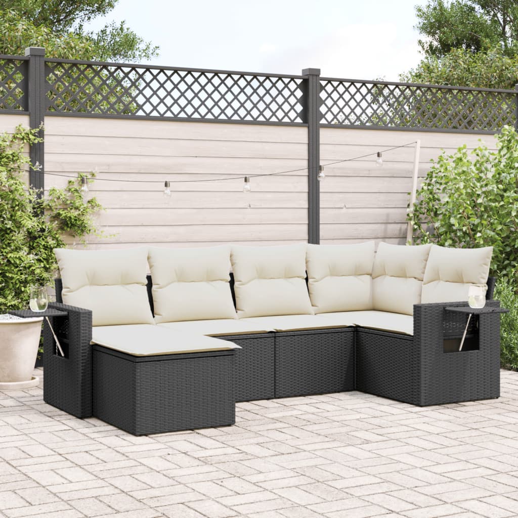 vidaXL 6-Piece Lounge Set with Cushions Poly Rattan Black
