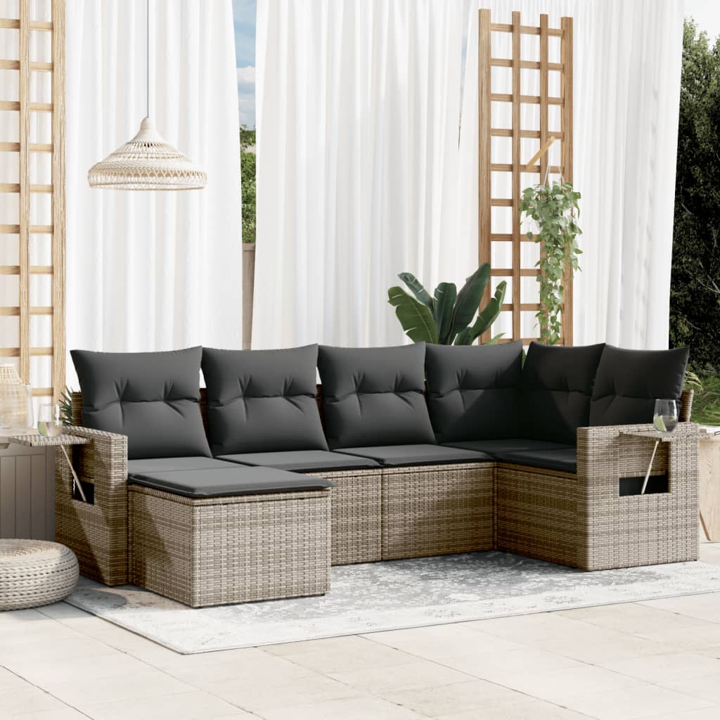 vidaXL 6-Piece Lounge Set with Cushions Poly Rattan Black