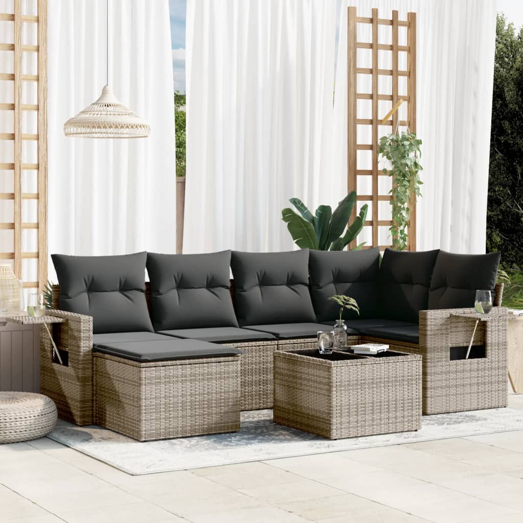 vidaXL 6-Piece Lounge Set with Cushions Poly Rattan Black