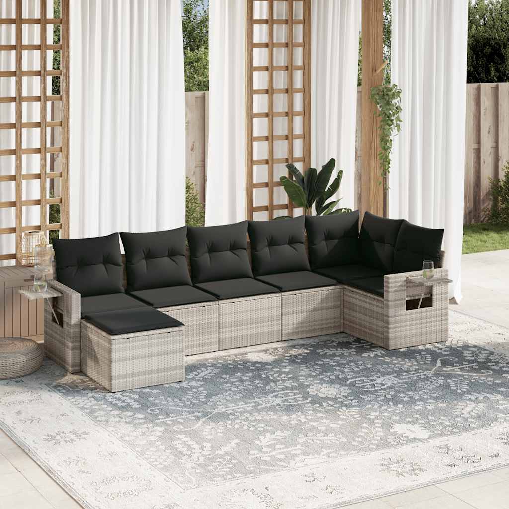 vidaXL 7-delige Loungeset met kussens poly rattan zwart