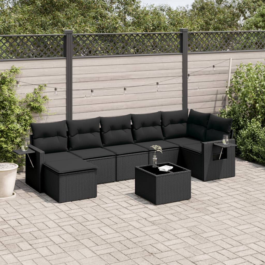 vidaXL 7-delige Loungeset met kussens poly rattan zwart
