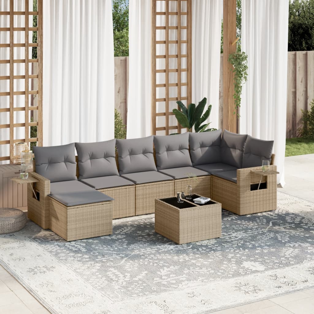 vidaXL 7-delige Loungeset met kussens poly rattan zwart