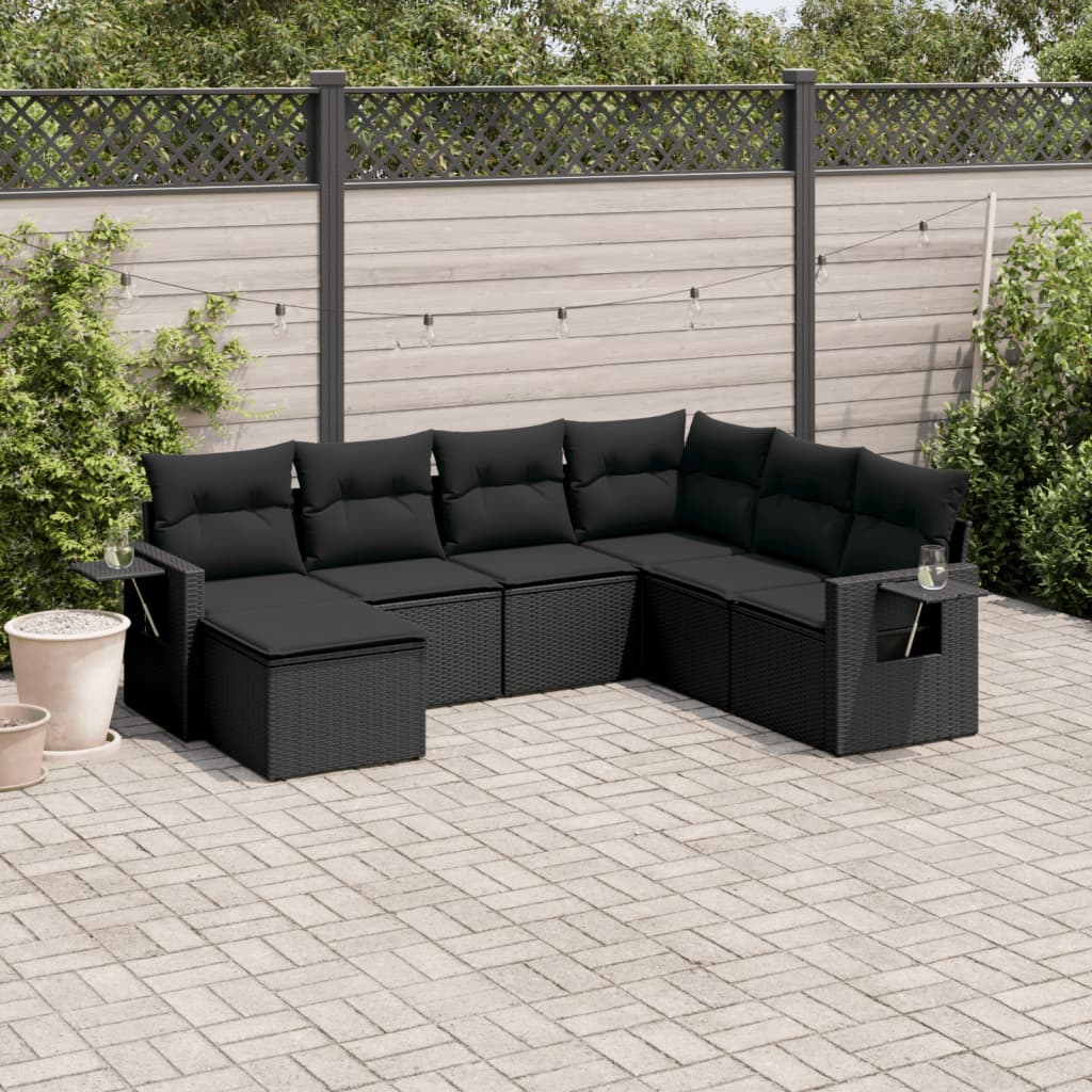 vidaXL 7-delige Loungeset met kussens poly rattan zwart