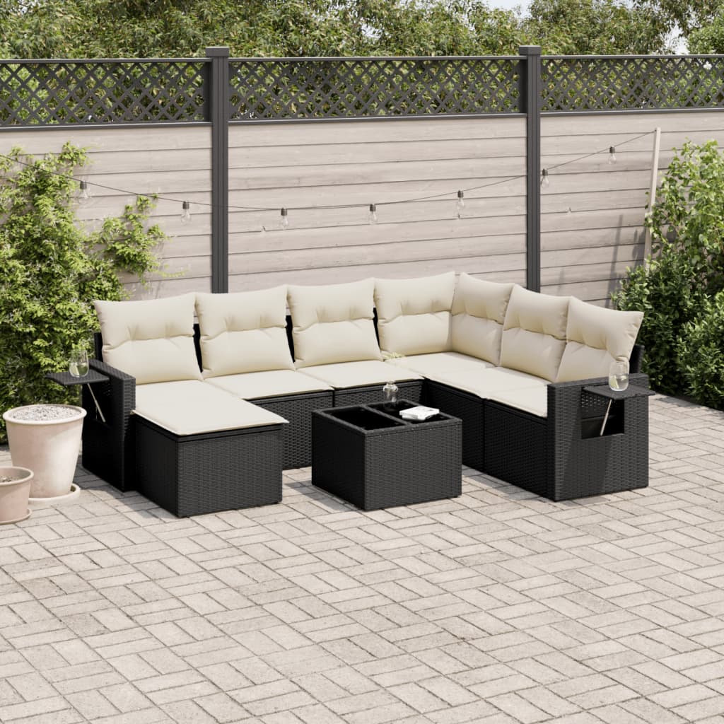 vidaXL 7-delige Loungeset met kussens poly rattan zwart