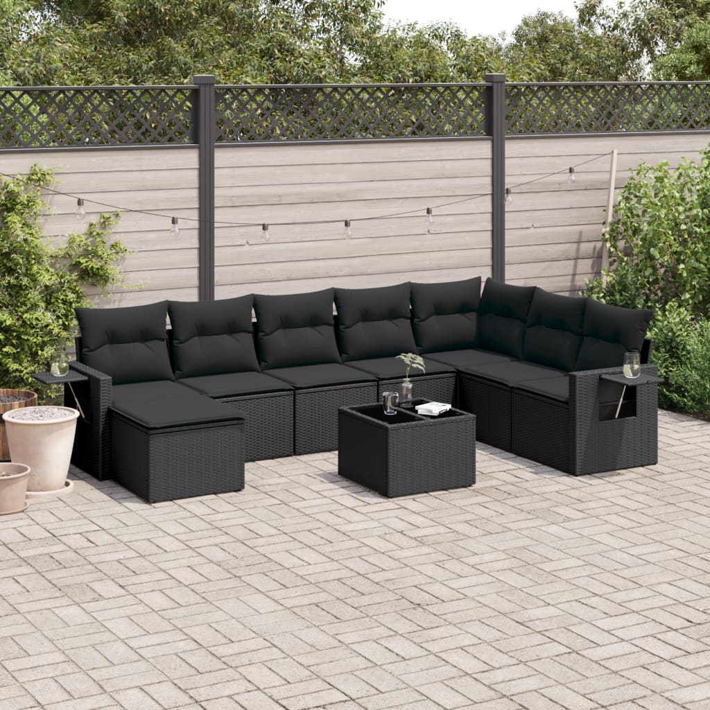 vidaXL 8-delige Loungeset met kussens poly rattan zwart