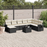vidaXL 8-delige Loungeset met kussens poly rattan zwart