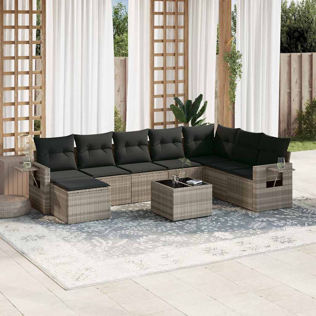 vidaXL 8-delige Loungeset met kussens poly rattan zwart