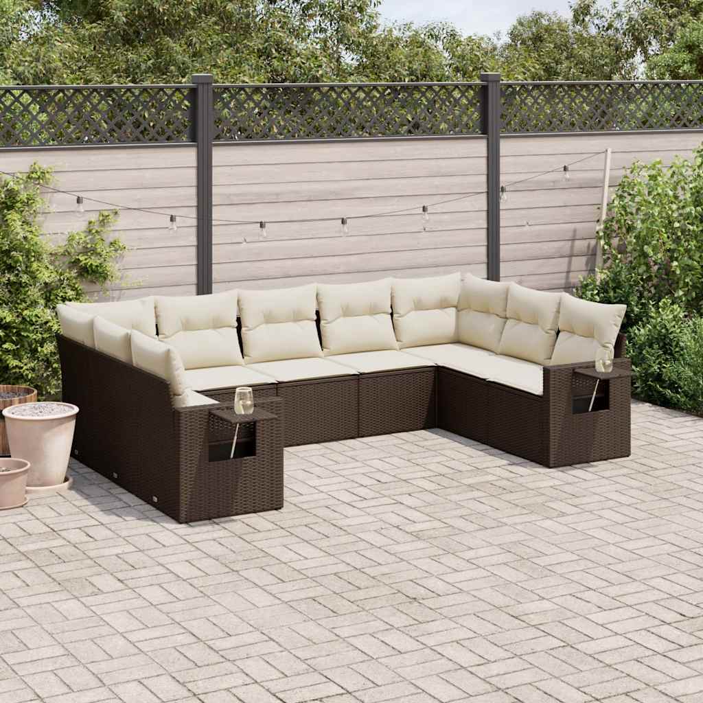 vidaXL 9-delige Loungeset met kussens poly rattan zwart