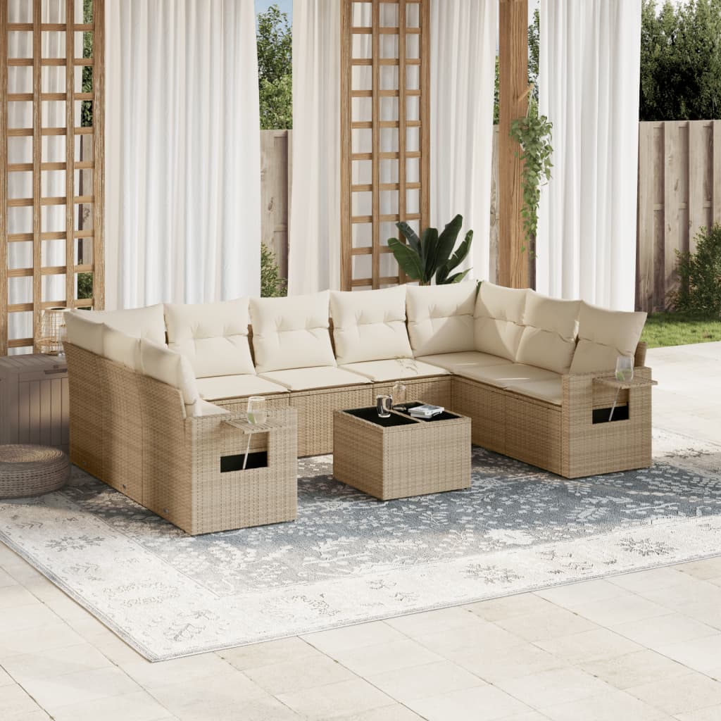 vidaXL 9-delige Loungeset met kussens poly rattan zwart